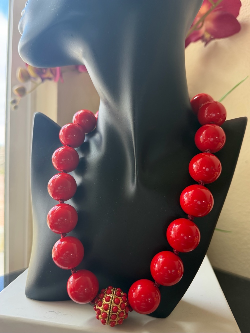 Red Beaded Statement Necklace - Women Jewelry